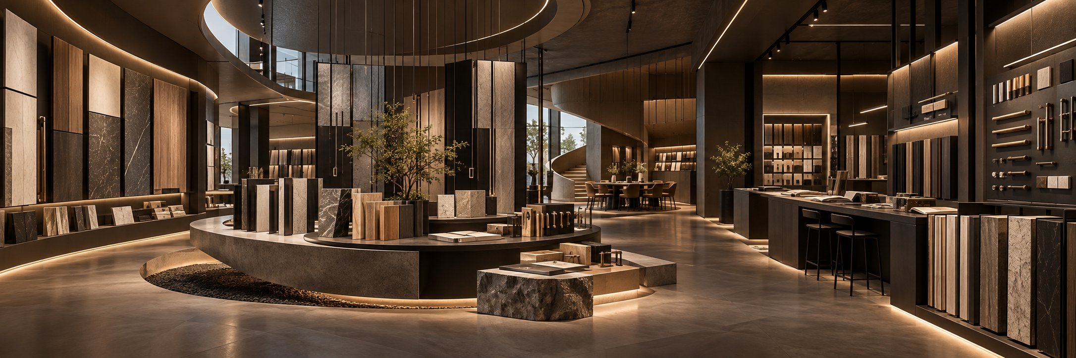 Gravity Exporium showroom, curated material compositions